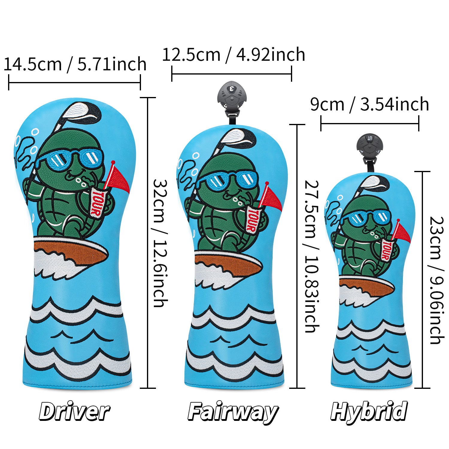 Golf Club Covers for Woods  Anime Turtle Embroidery PU Leather Premium