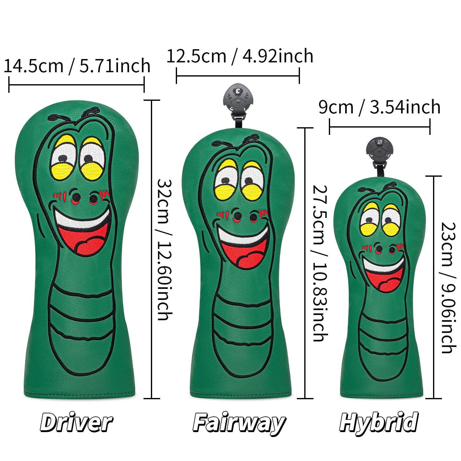 Fun Cartoon Green Worm Golf Club Head Covers
