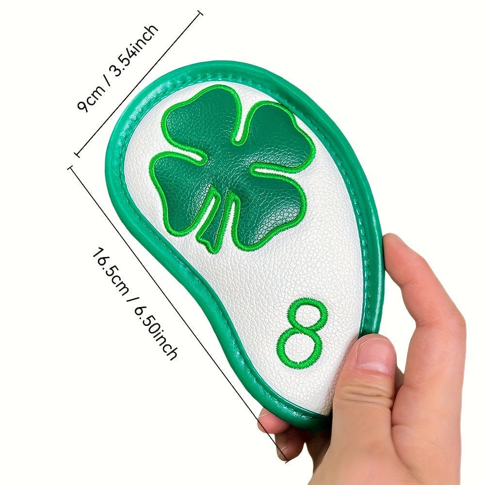 Golf Iron Covers for Golf Clubs 10pcs Golf Iron Headcovers Lucky Clover Golf Club Head Covers for Iron with Magic Tape Fit All Brands