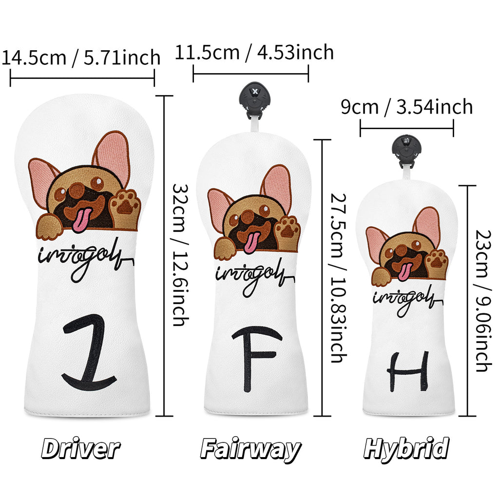 Cartoon Embroidered Dog Golf Wood Club Head Covers