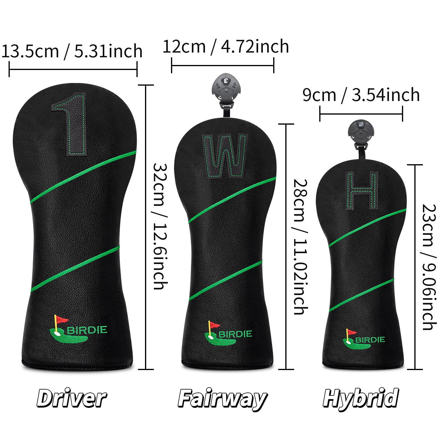 Striped Golf Club Head Covers with Green Flag Embroidery