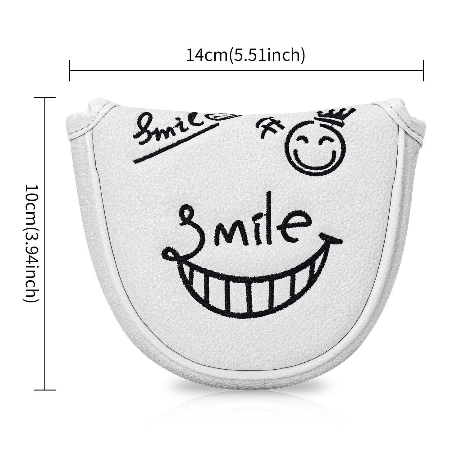 Smiley Face Embroidery Mallet Putter and Blade Putter Cover Magnetic Closure Synthetic PU Leather