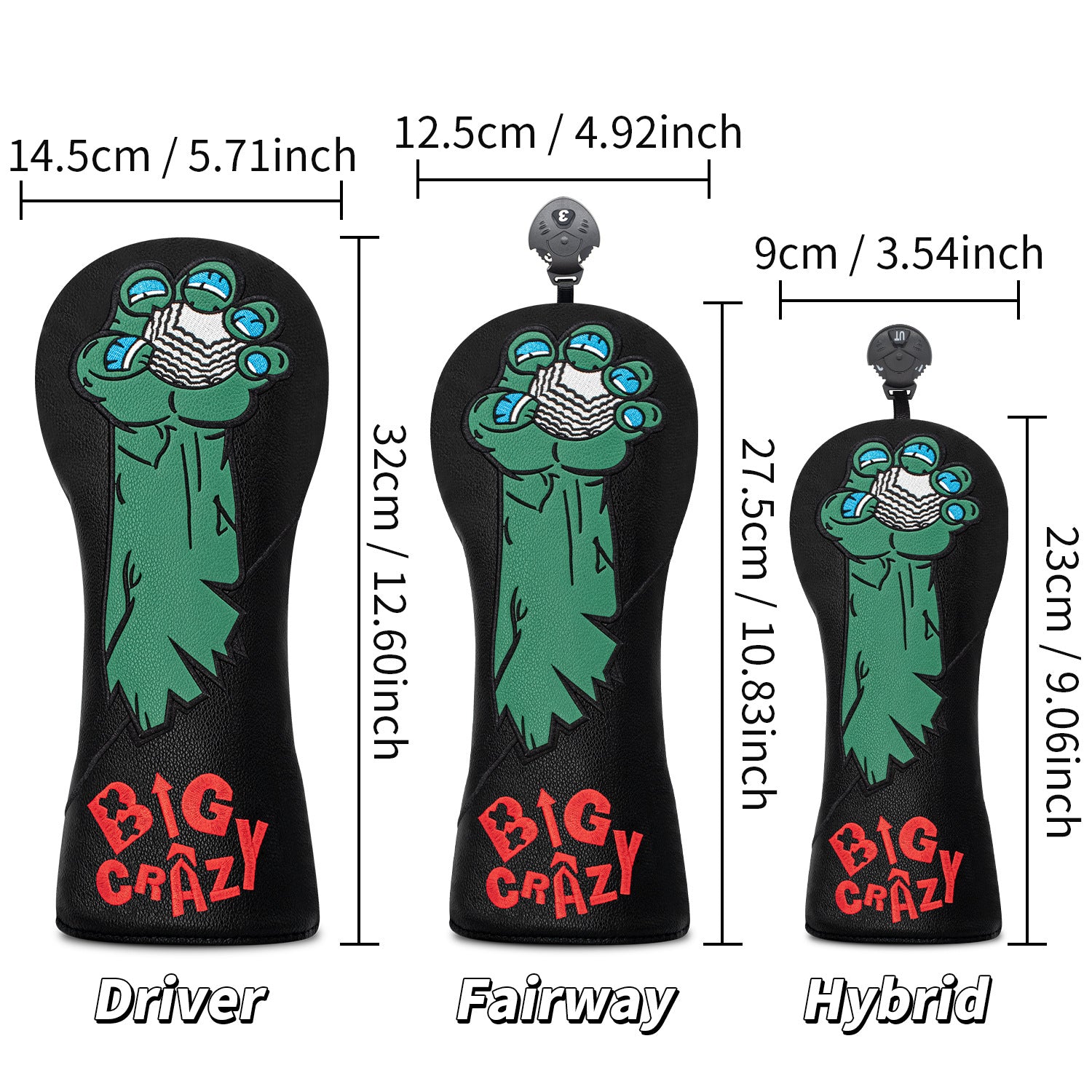 Personalized Golf Head Monster Claw Embroidery Covers for Men Women