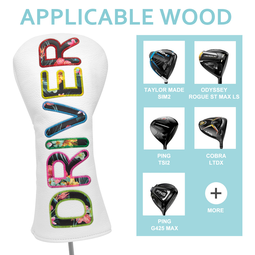Letter Embroidery Golf Club Head Covers Premium Leather Driver