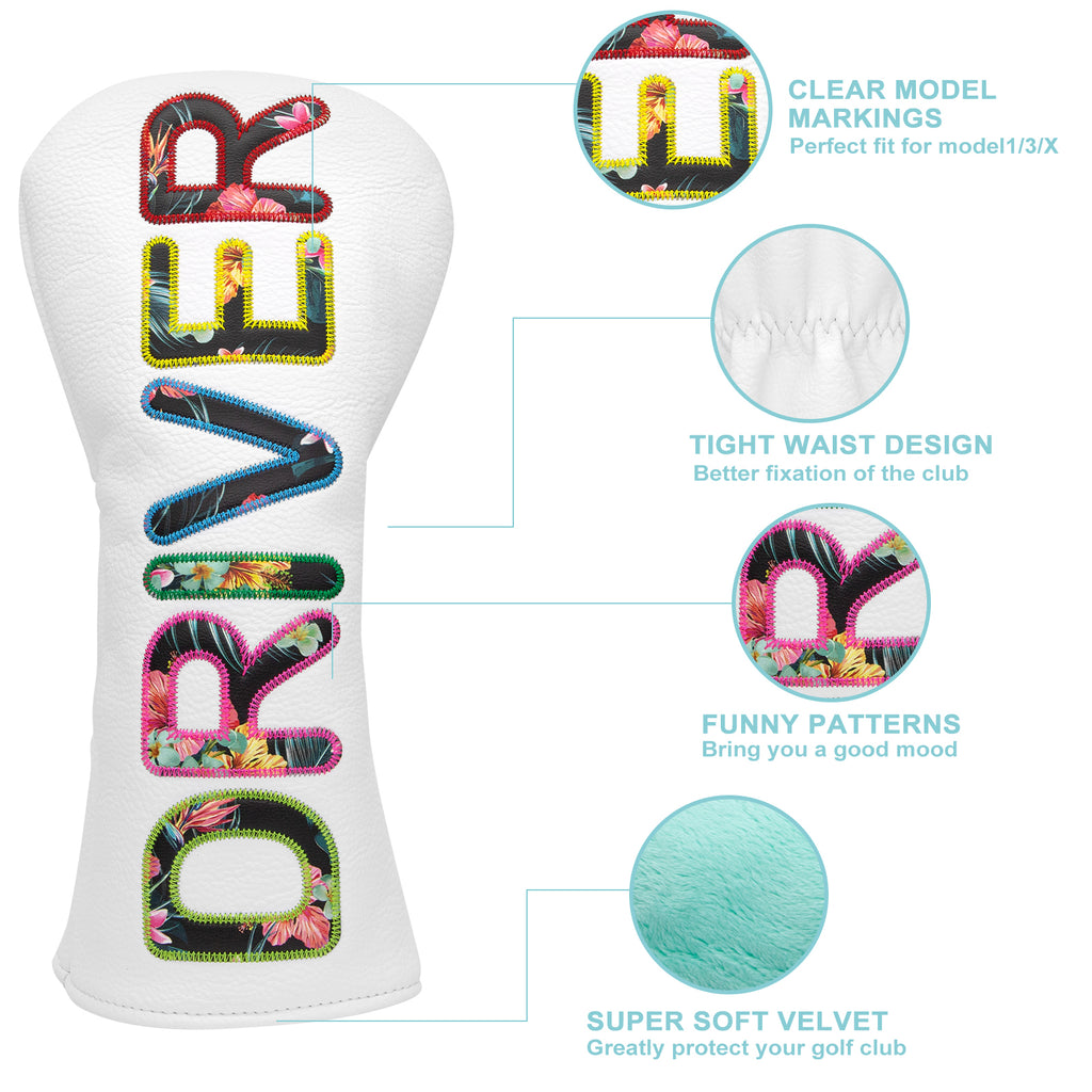 Letter Embroidery Golf Club Head Covers Premium Leather Driver