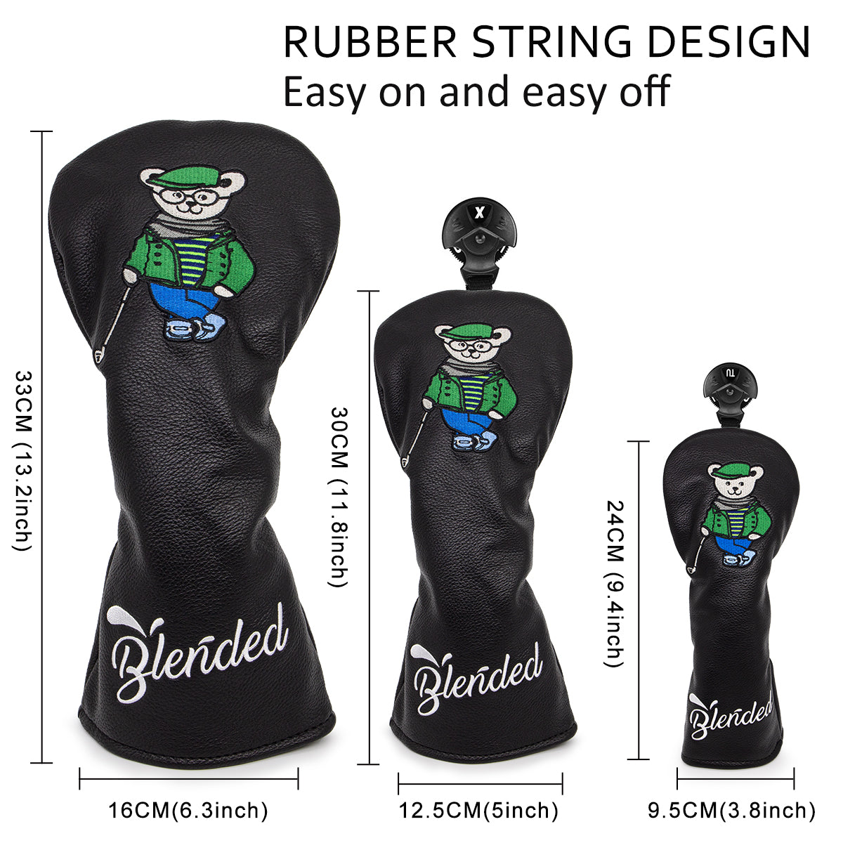 Cartoon Bear Embroidery Golf Course Headcovers  Premium PU Leather