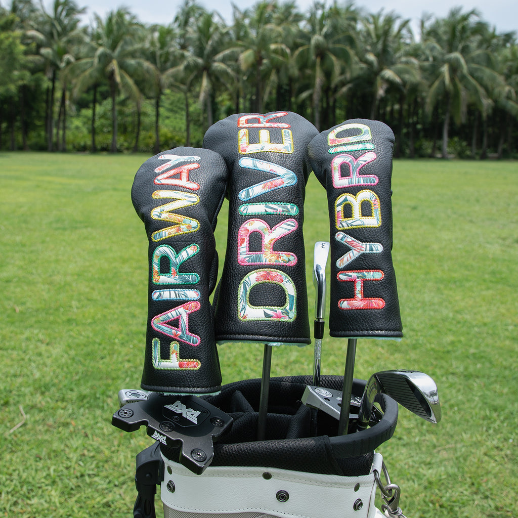 Letter Embroidery Golf Club Head Covers Premium Leather Driver