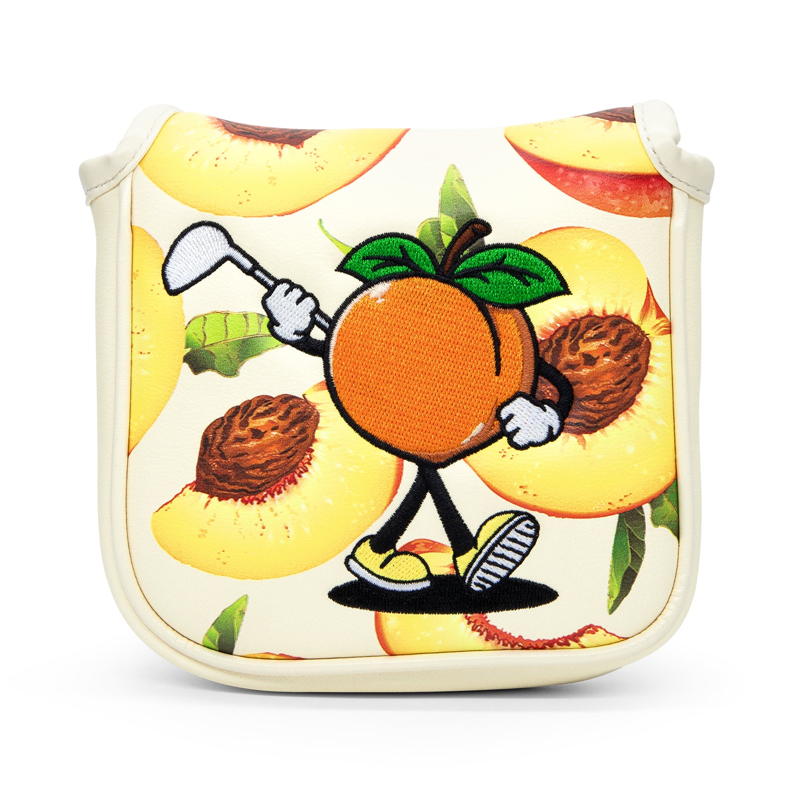 Playful cartoon peach magnetic mallet putter headcover