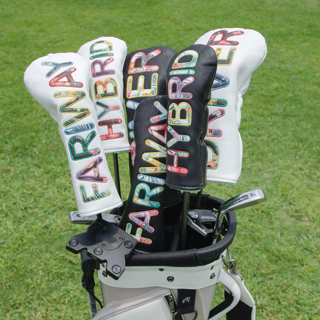 Letter Embroidery Golf Club Head Covers Premium Leather Driver
