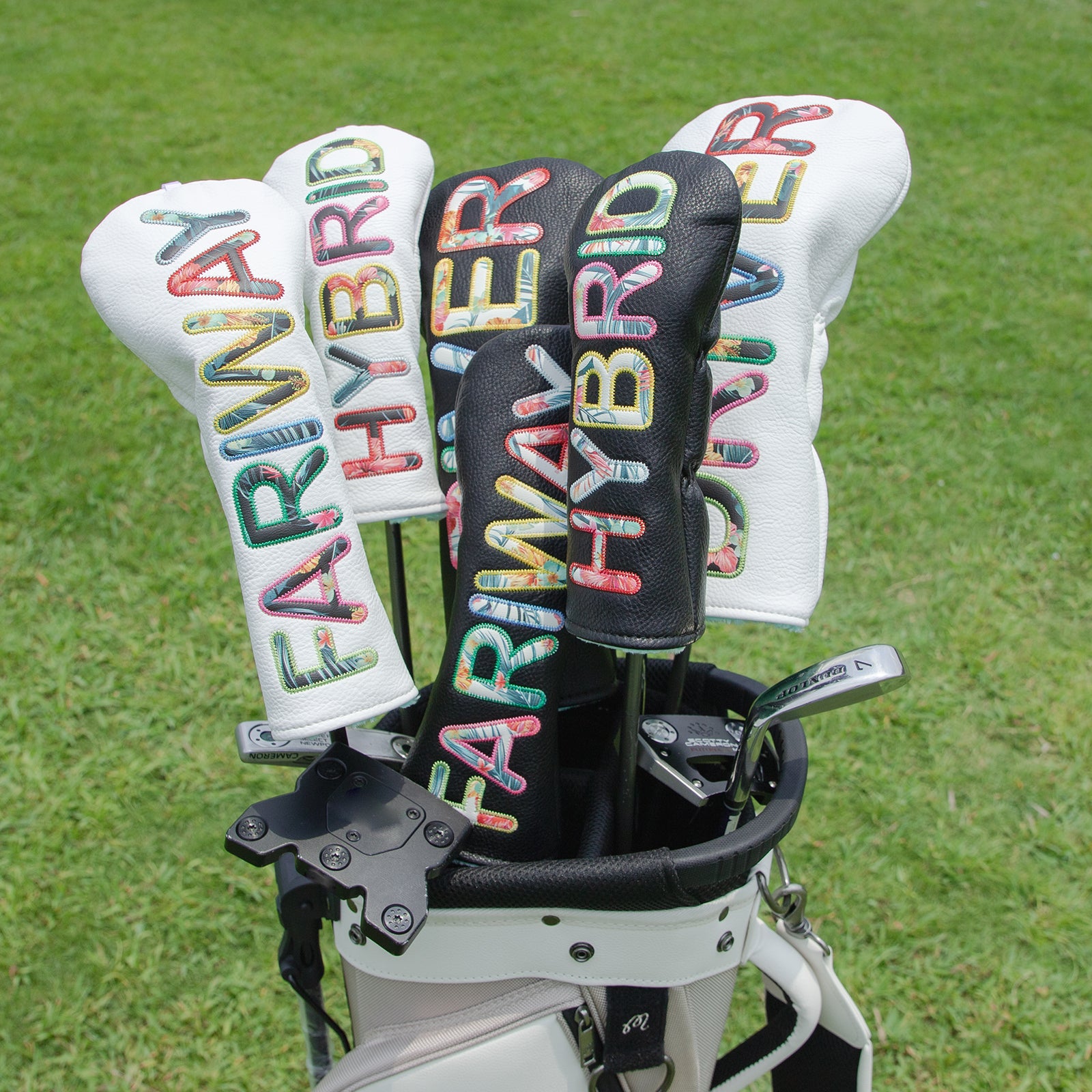 Letter Embroidery Golf Club Head Covers Premium Leather Driver