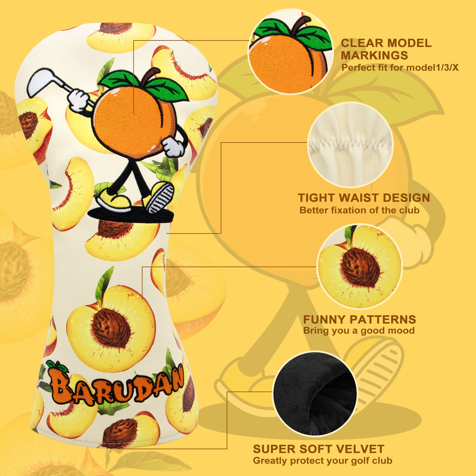 Cartoon Peach Golf Club Headcover