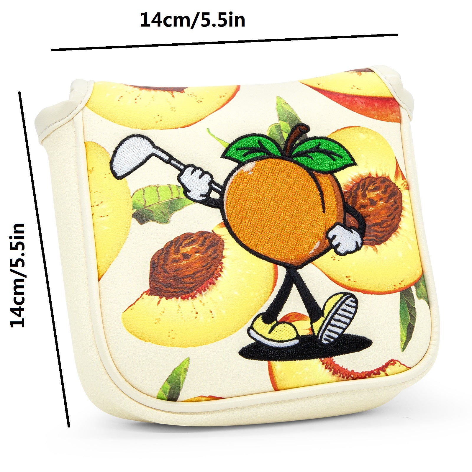 Playful cartoon peach magnetic mallet putter headcover