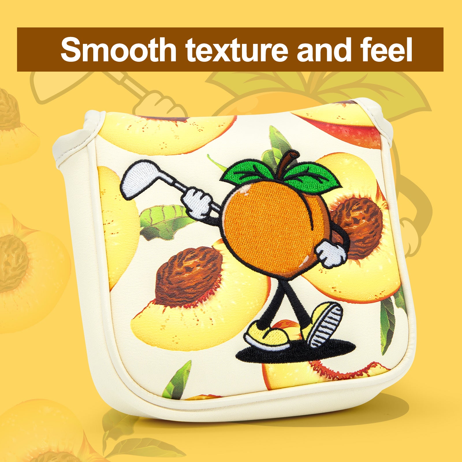 Playful cartoon peach magnetic mallet putter headcover