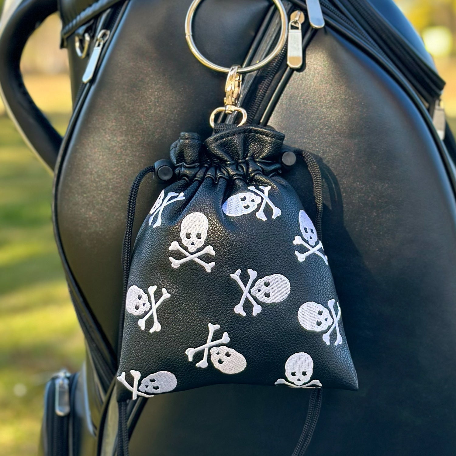 Golf Pouch tee black and white skull pattern for Men Women