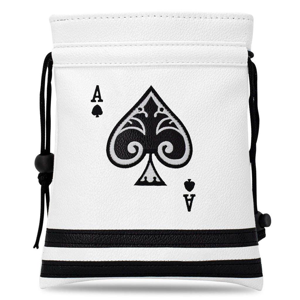 Ace of Spade Golf Valuables Bag with Drawstrings - Synthetic Leather Tee Pouch