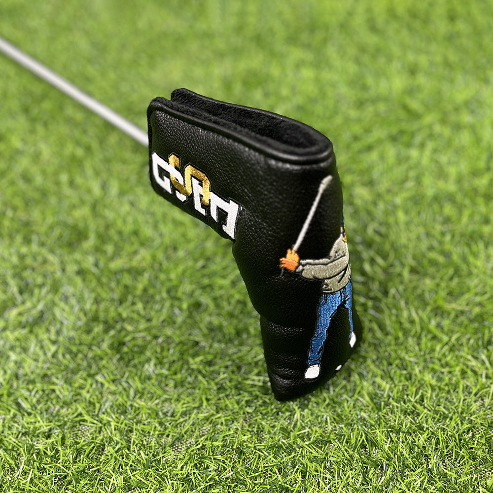 Cartoon swinging golfer embroidery funny blade putter cover