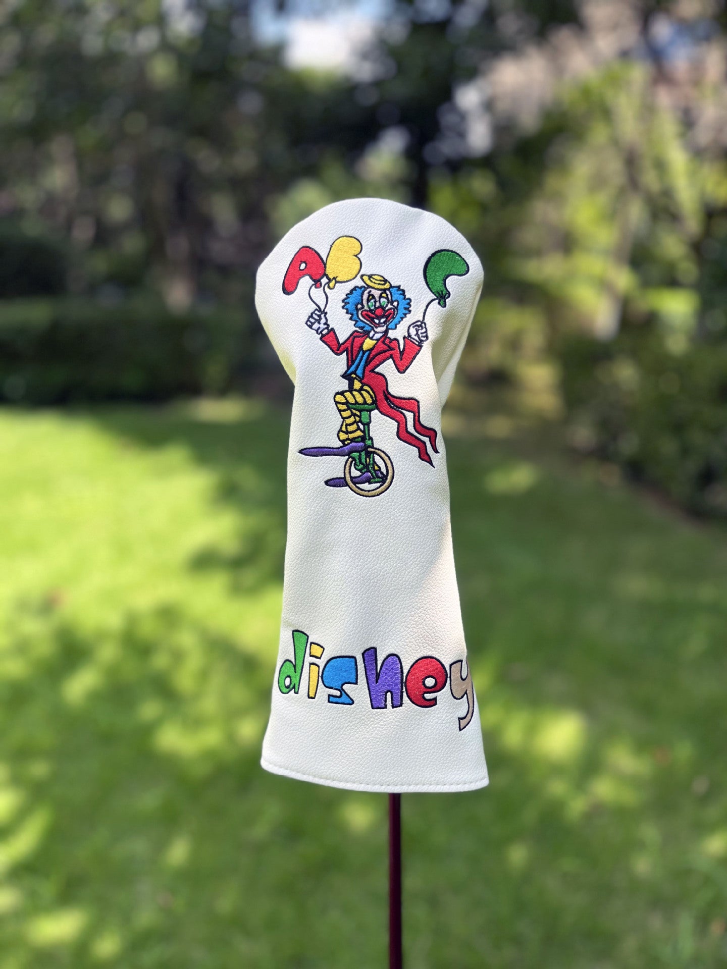 Golf Club Head Covers Funny Clown Driver Headcovers Fairway Wood Covers Hybrid Cover Elegant Embroidery Premium Leather Golf Mallet Blade Putter Cover