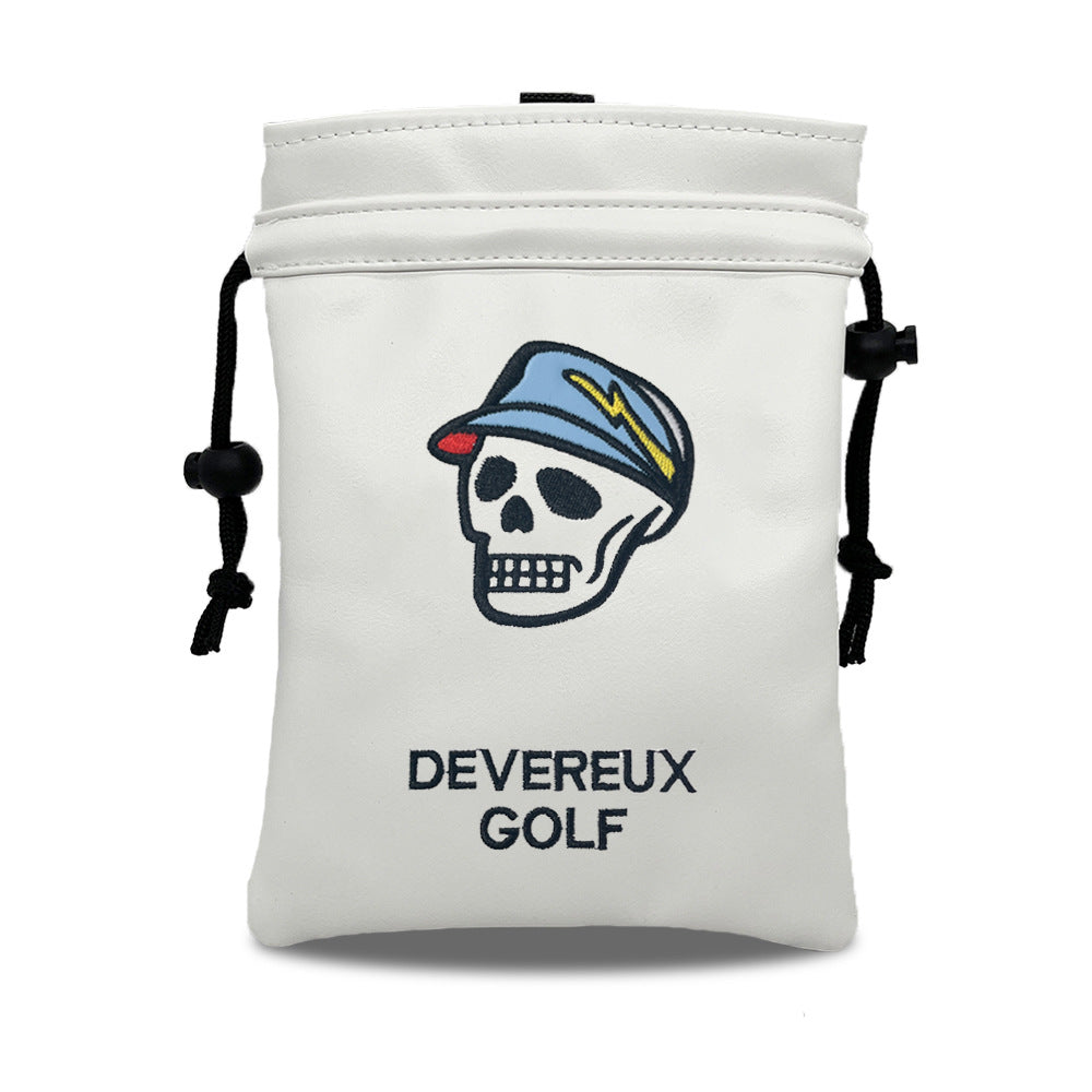 Golf Valuables Pouch skull with Drawstrings Leather Golf Tee Pouch