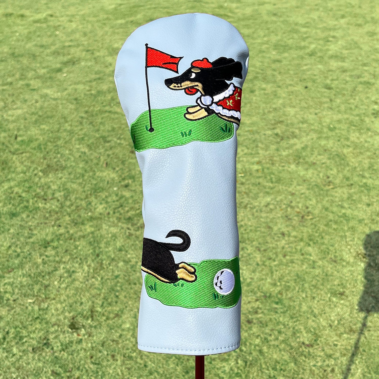 Funny Golf Head Covers Cute Puppy Golf Course Scene Embroidery