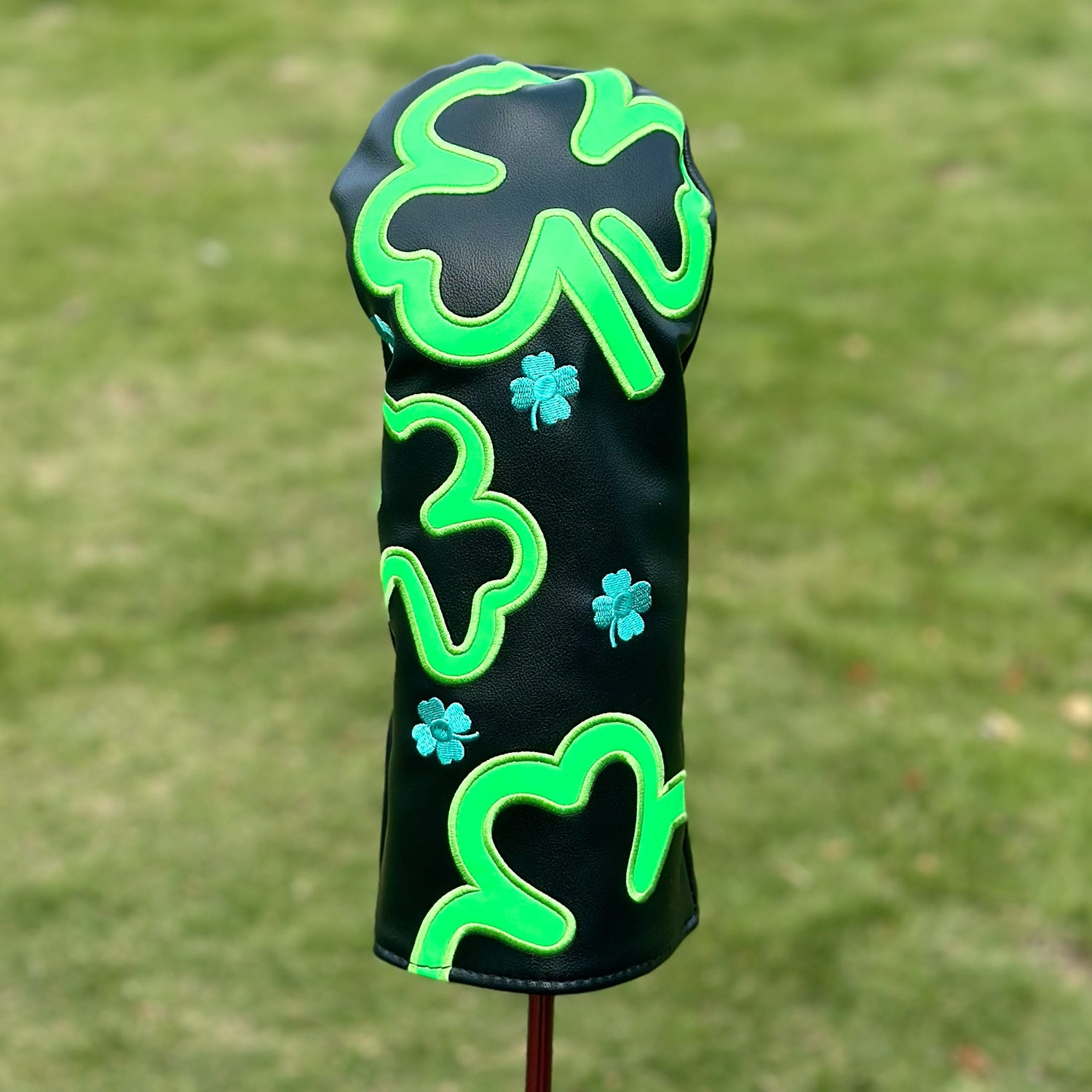 Neon Green Four-Leaf Clover Embroidery Golf Club Head Covers