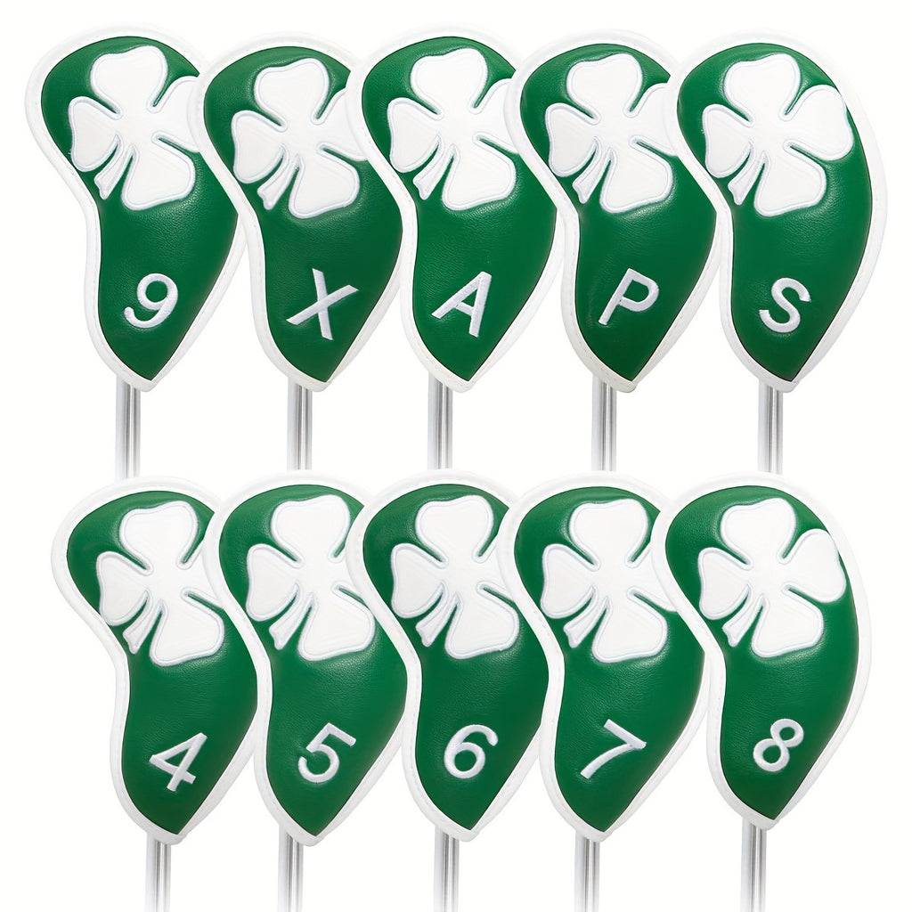 Golf Iron Covers for Golf Clubs 10pcs Golf Iron Headcovers Lucky Clover Golf Club Head Covers for Iron with Magic Tape Fit All Brands