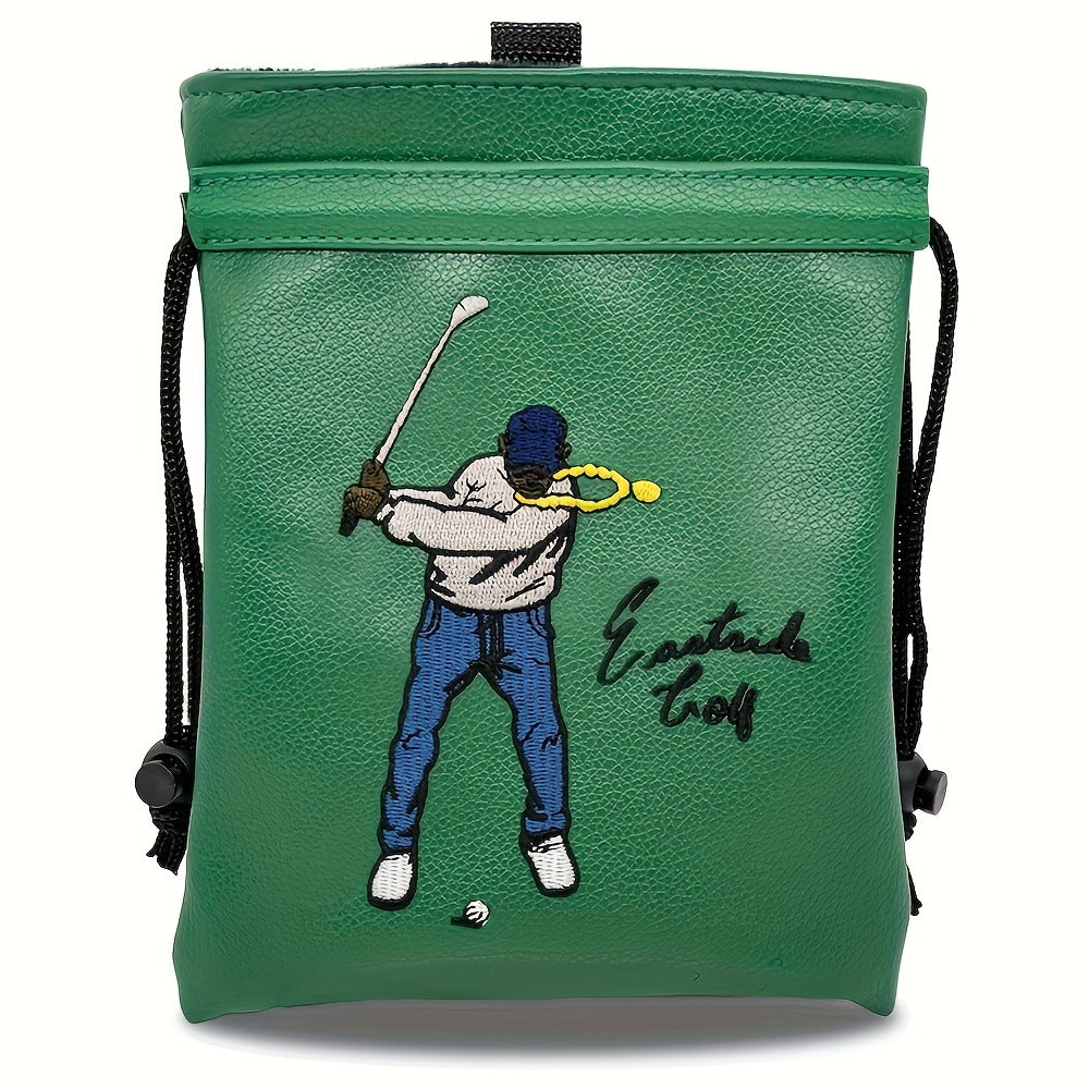Funny Golf Valuables Bag with Drawstrings - Synthetic Leather Tee Pouch for Men