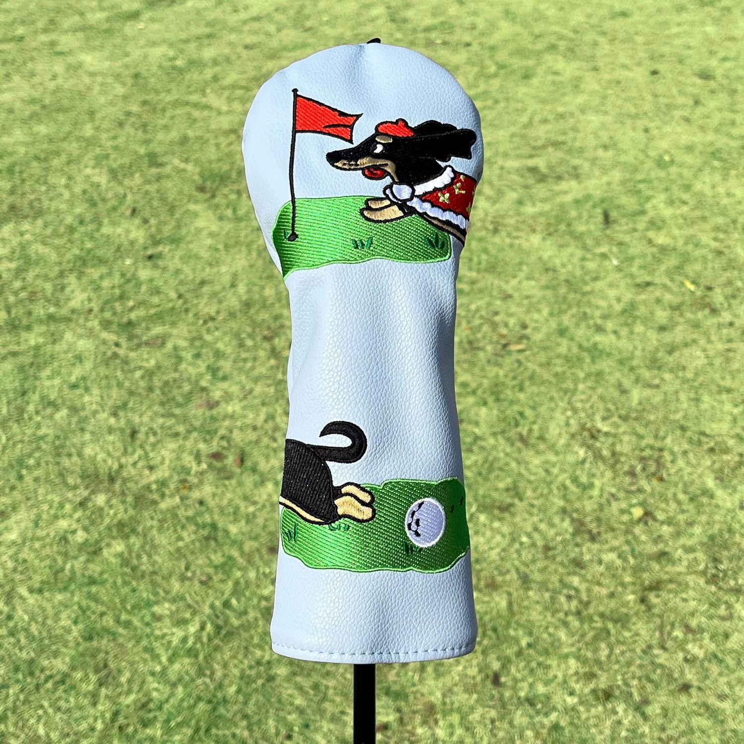 Funny Golf Head Covers Cute Puppy Golf Course Scene Embroidery