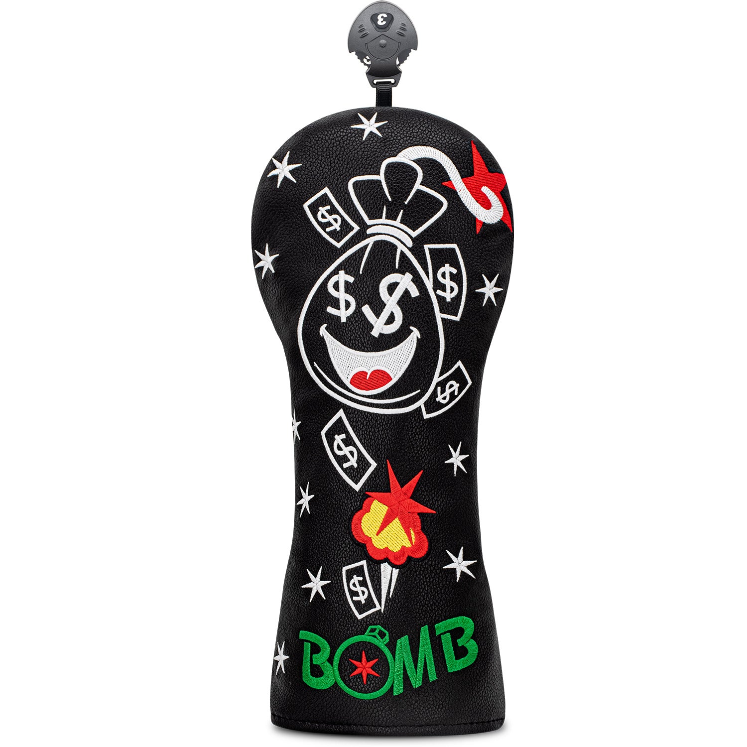 Funny Smiley Money Boom Golf Covers Bag Embroidery 4pcs or 1pcs PU Leather