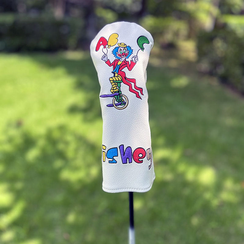 Golf Club Head Covers Funny Clown Driver Headcovers Fairway Wood Covers Hybrid Cover Elegant Embroidery Premium Leather Golf Mallet Blade Putter Cover