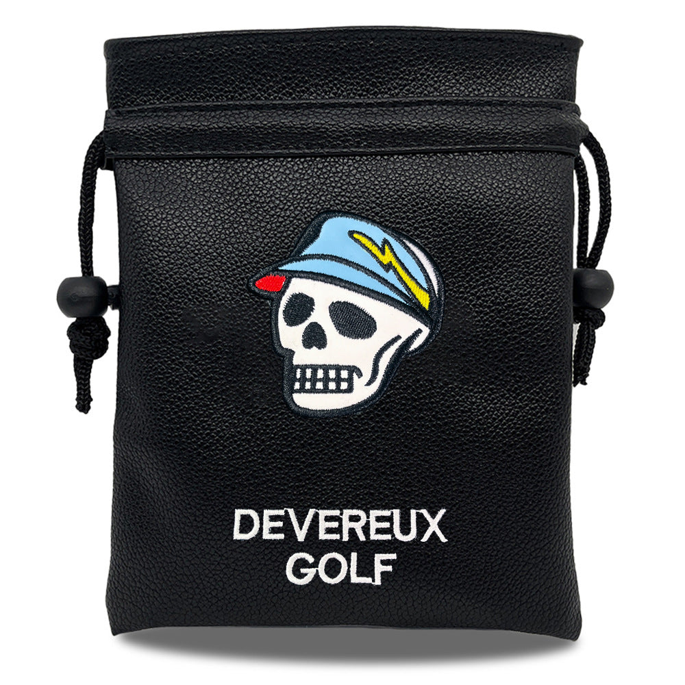 Golf Valuables Pouch skull with Drawstrings Leather Golf Tee Pouch