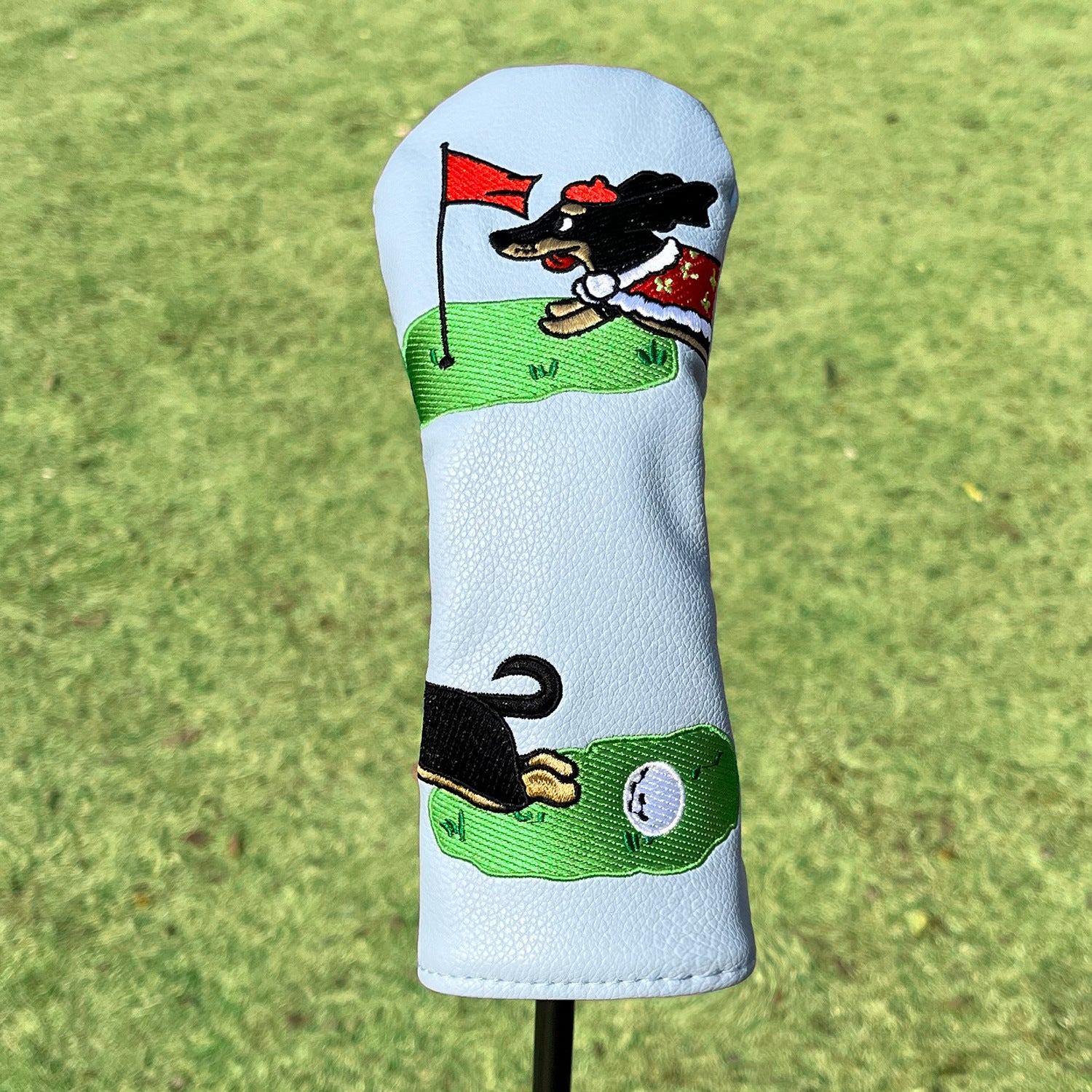 Funny Golf Head Covers Cute Puppy Golf Course Scene Embroidery