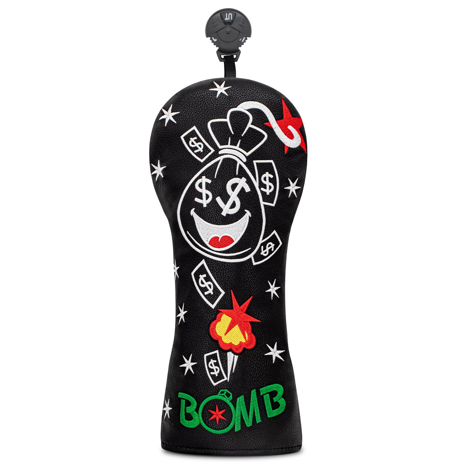 Funny Smiley Money Boom Golf Covers Bag Embroidery 4pcs or 1pcs PU Leather