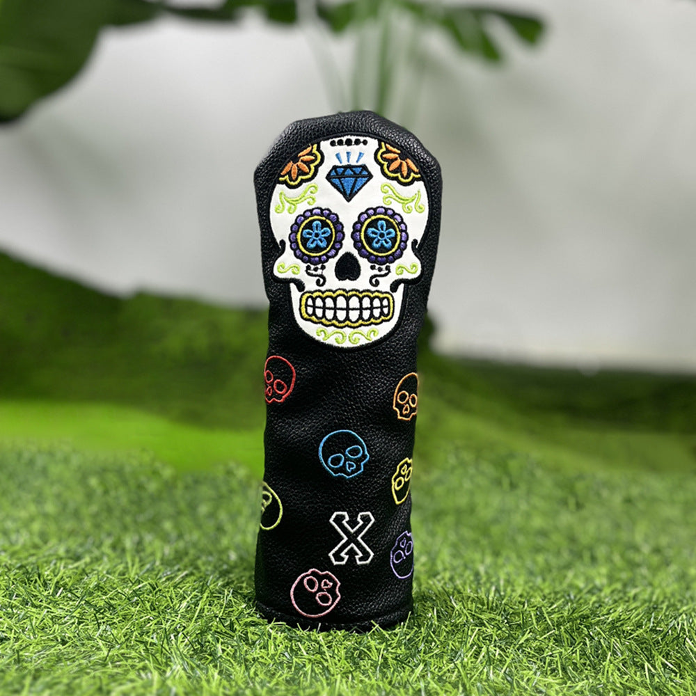 Golf Club Covers – Funny Black Skull Driver Headcover, Fairway Wood & Hybrid, Cool Golf Headcovers Leather Embroidery