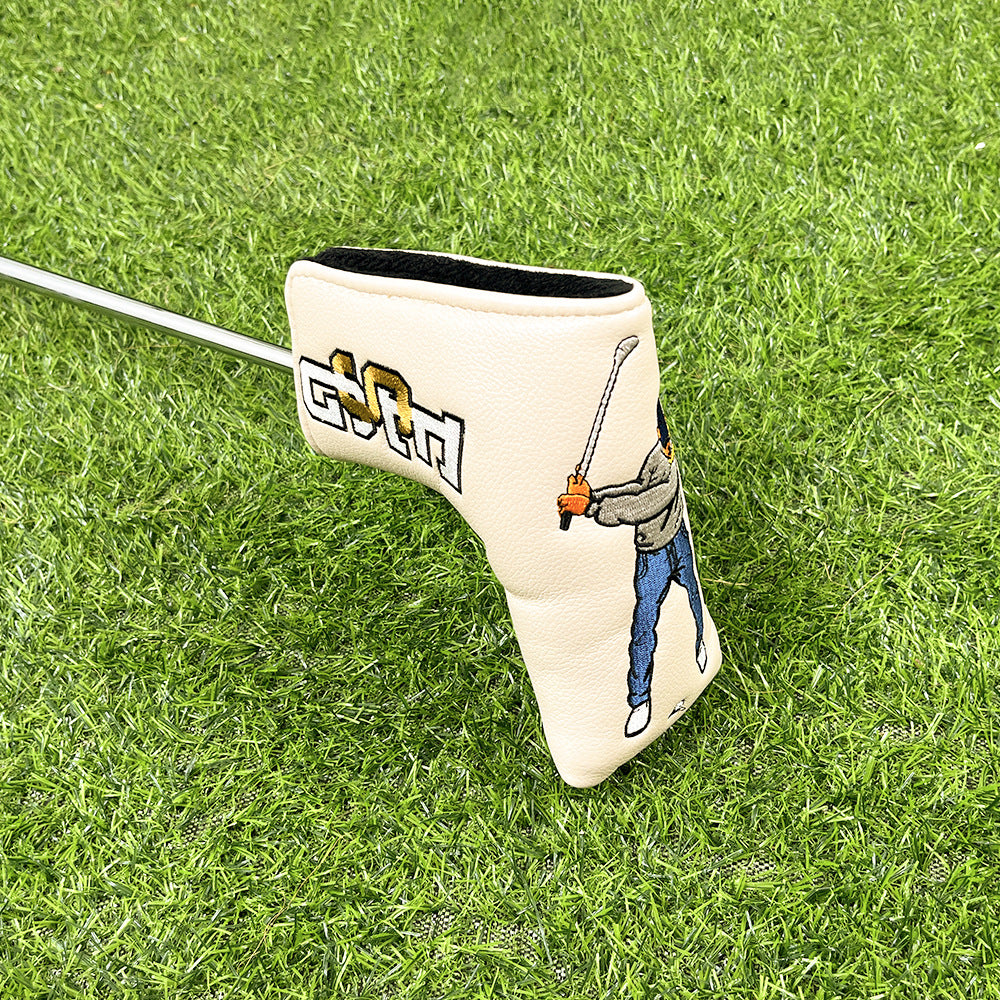 Cartoon swinging golfer embroidery funny blade putter cover