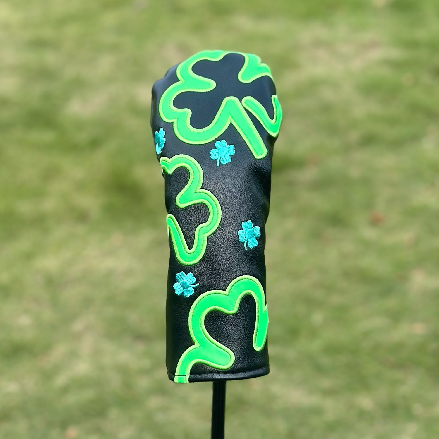 Neon Green Four-Leaf Clover Embroidery Golf Club Head Covers