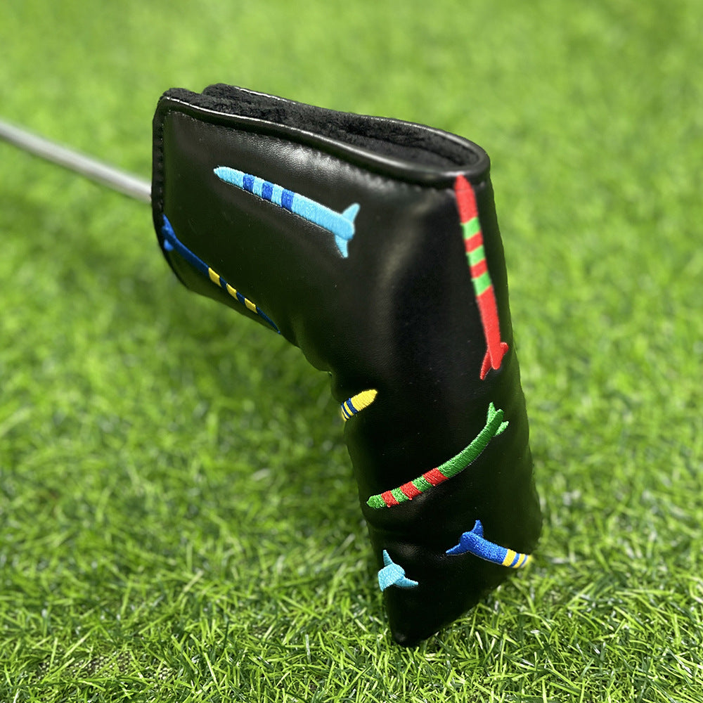 Playful rocket embroidery putter covers