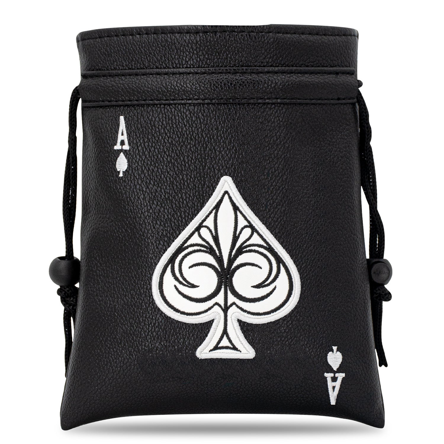 Ace of Spade Golf Valuables Bag with Drawstrings - Synthetic Leather Tee Pouch