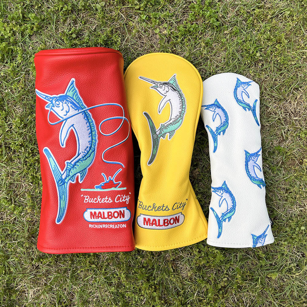 Golf Club Covers – Swordfish Fisherman Hat  Leather Driver Headcover, Fairway Wood, 3 Wood, Hybrid, Fits Mallet Blade Putter Head Covers Alignment Stick Cover