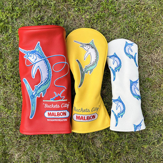 Golf Club Covers – Swordfish Fisherman Hat  Leather Driver Headcover, Fairway Wood, 3 Wood, Hybrid, Fits Mallet Blade Putter Head Covers Alignment Stick Cover