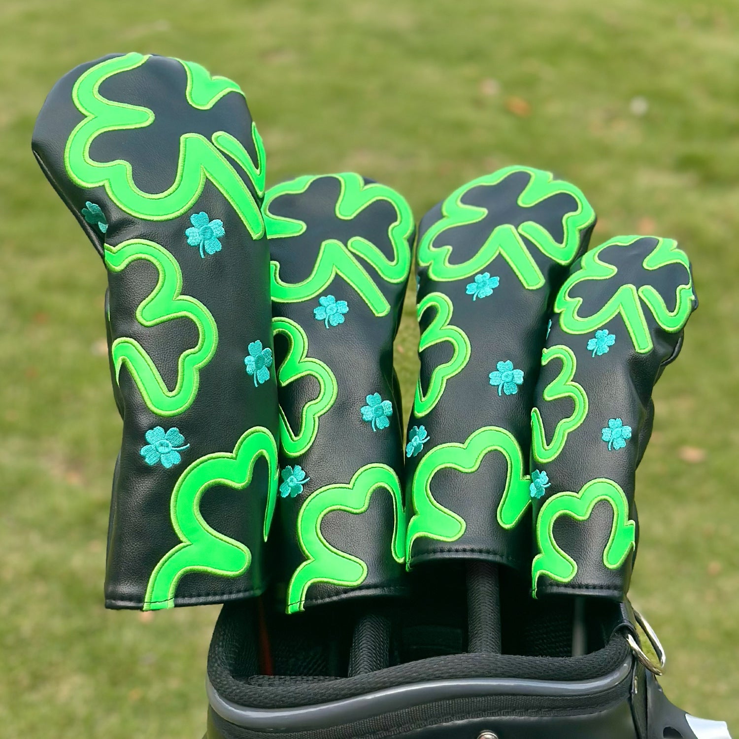 Neon Green Four-Leaf Clover Embroidery Golf Club Head Covers