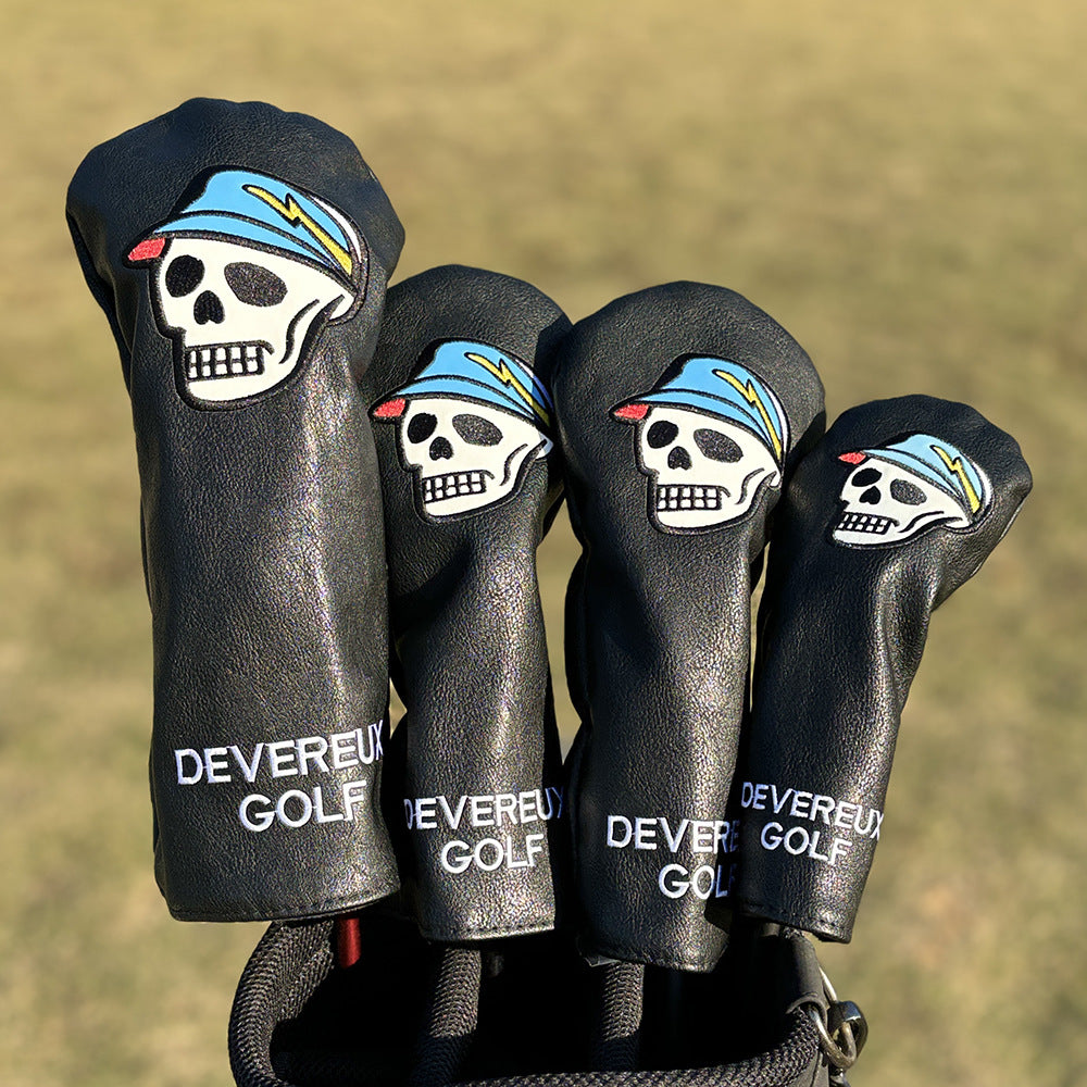Black Golf Club Covers Skull Embroidery Driver Headcover Fairway 3 Wood Headcover Hybrid Headcover for Your Selection fits for All Brands