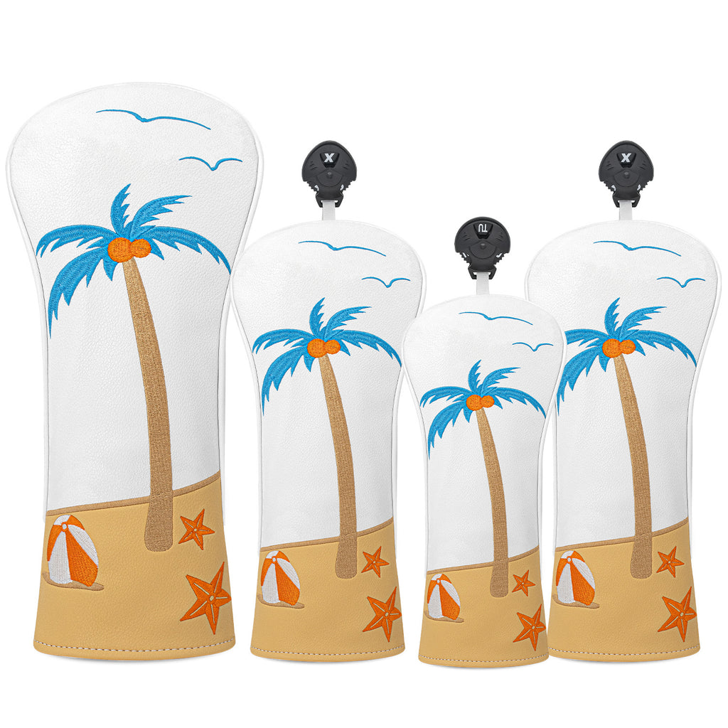 Beach Palm Tree Leather Golf Club Head Covers