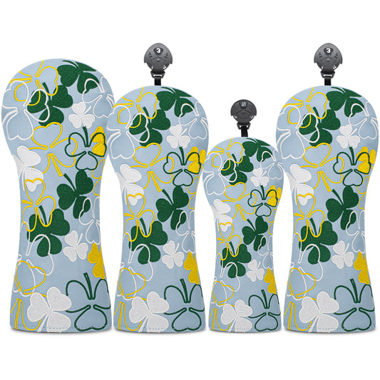 Golf Headcovers Golf Club Head Covers Four Leaf Clover Good Luck Charm - Clover Style Premium Leather Driver Fairway(FW) Wood Hybrid(UT) with Number Tags