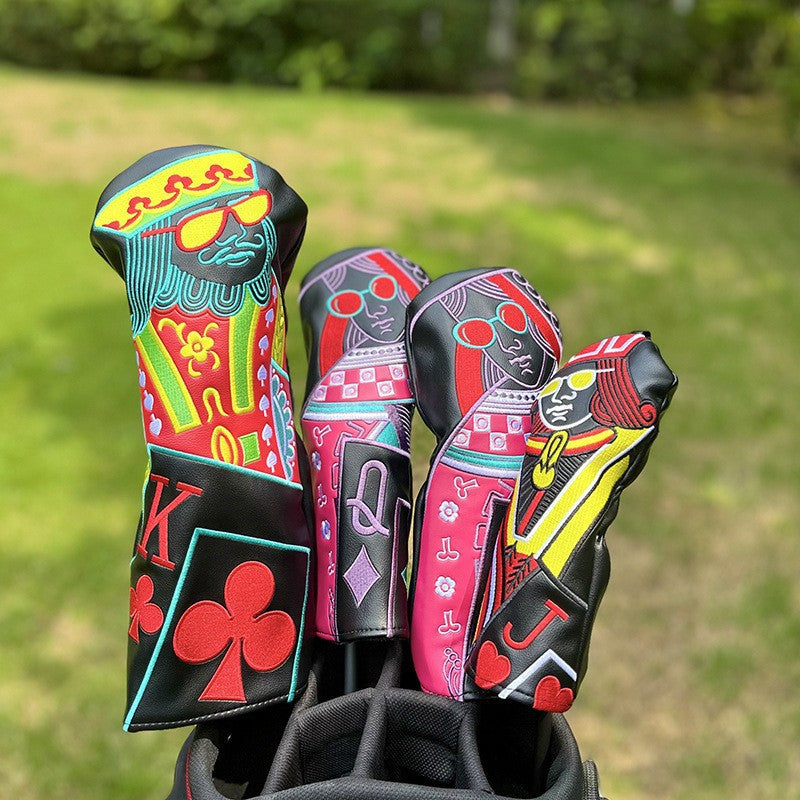 Poker Golf Headcover Golf Club Covers Fairway Wood Cover Headcover with Premium Synthetic Leather Material Embroidery Poker Pattern Fits for All Brand Golf Clubs.