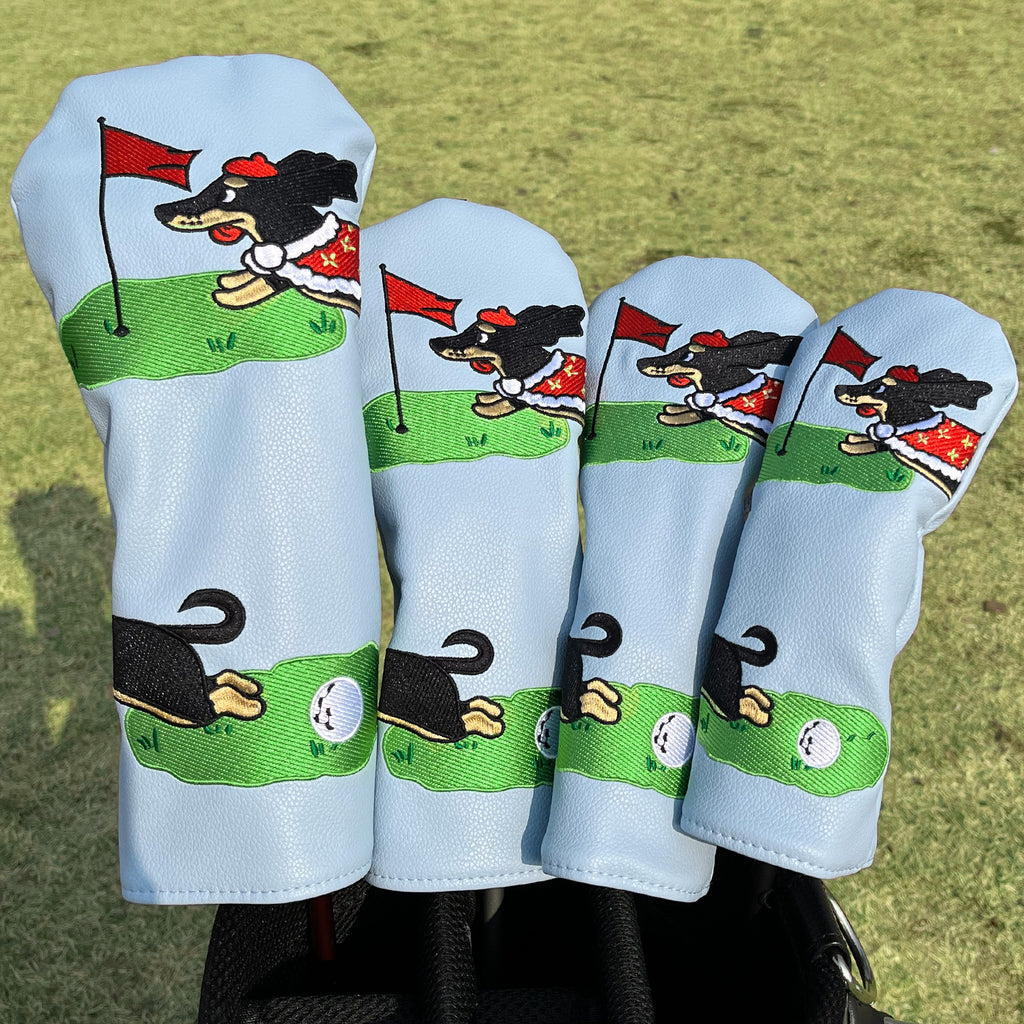 Funny Golf Head Covers Cute Puppy Golf Course Scene Embroidery