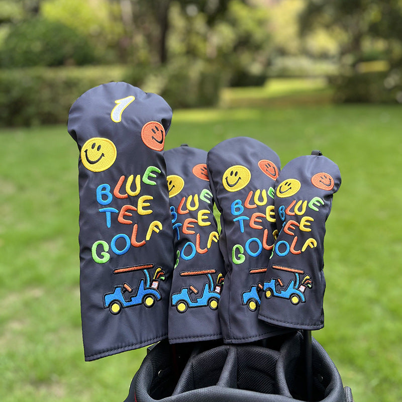 Cartoon Golf Cart Embroidery Pattern Fun Golf Driver Head Covers