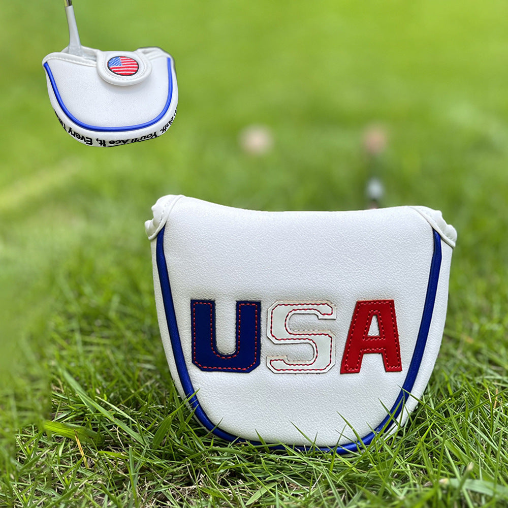 USA red and white striped embroidery leather putter cover