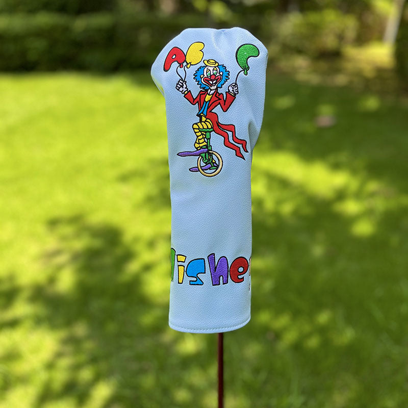 Golf Club Head Covers Funny Clown Driver Headcovers Fairway Wood Covers Hybrid Cover Elegant Embroidery Premium Leather Golf Mallet Blade Putter Cover