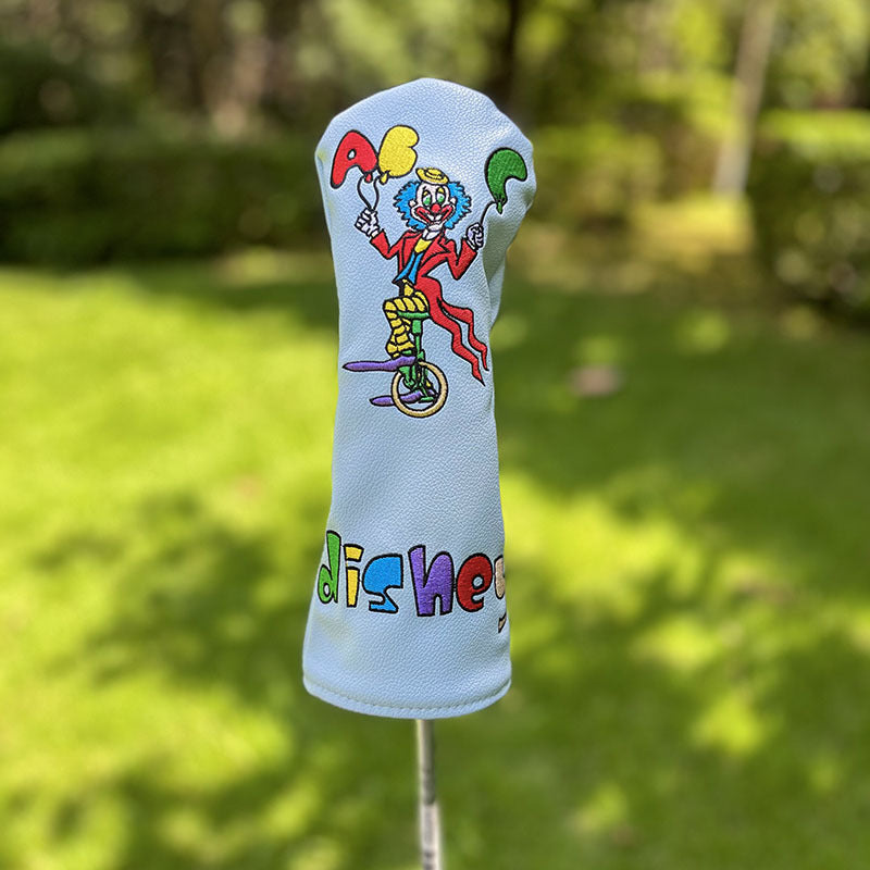 Golf Club Head Covers Funny Clown Driver Headcovers Fairway Wood Covers Hybrid Cover Elegant Embroidery Premium Leather Golf Mallet Blade Putter Cover