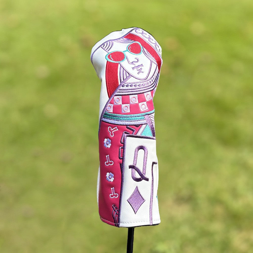 Poker Golf Headcover Golf Club Covers Fairway Wood Cover Headcover with Premium Synthetic Leather Material Embroidery Poker Pattern Fits for All Brand Golf Clubs.